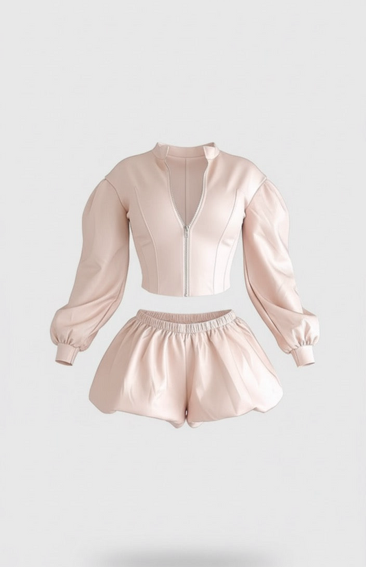 Bodycon Cropped Zip Up + Matching Ruffled Skort