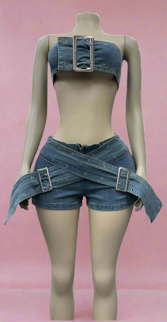 Demin Two Piece Short Set