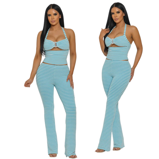 Cotton Candy Blue Striped Two Piece Set